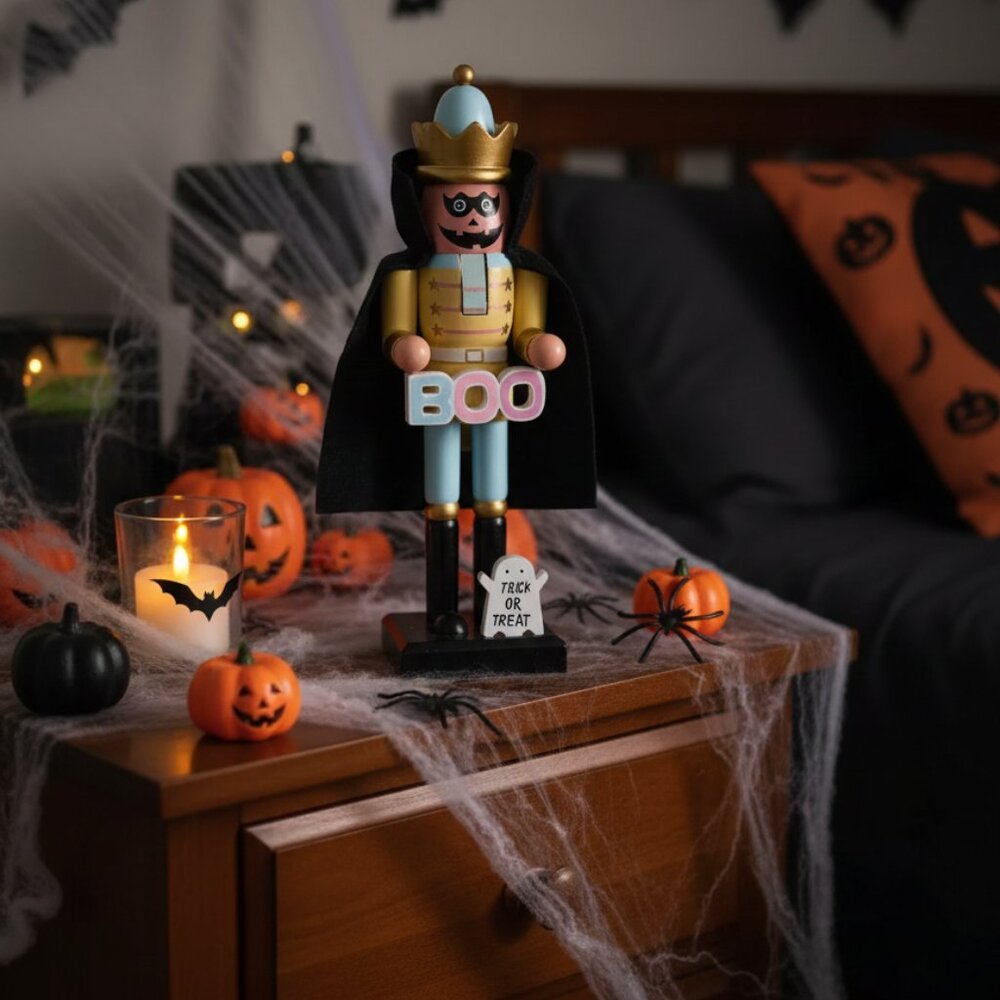 9.5" Halloween Nutcracker Decoration – Jack-O-Lantern Vampire with BOO Sign